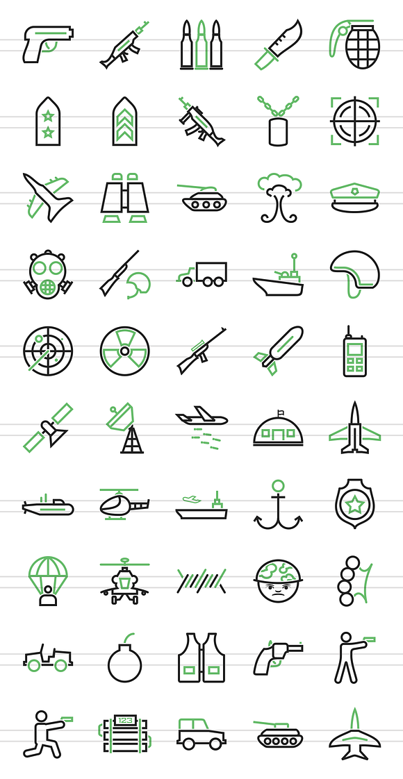50 Military Green & Black Icons in Graphics - product preview 1