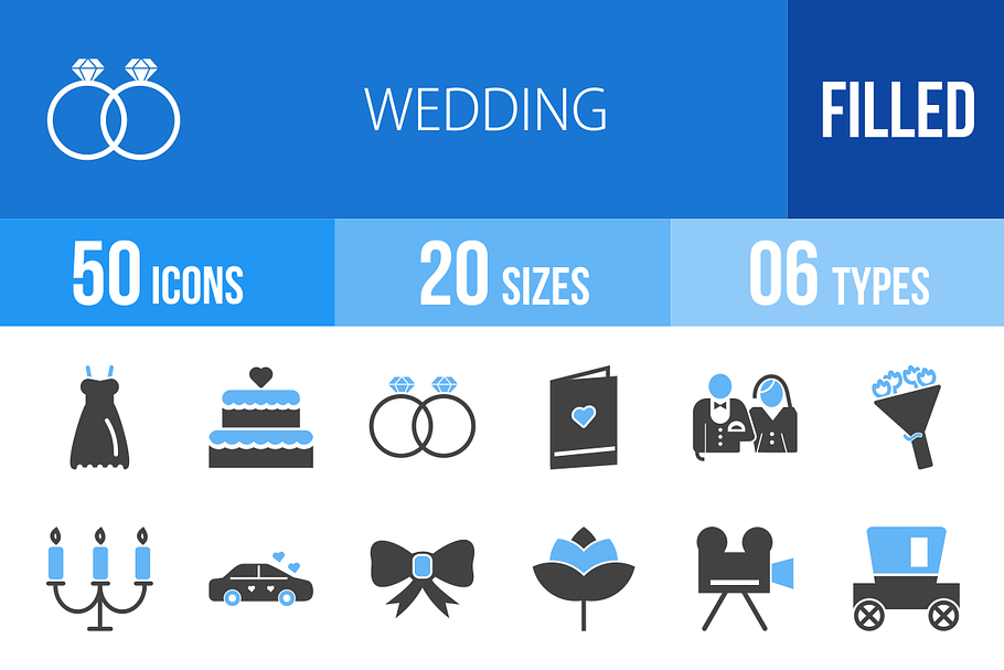 50 Wedding Blue & Black Icons