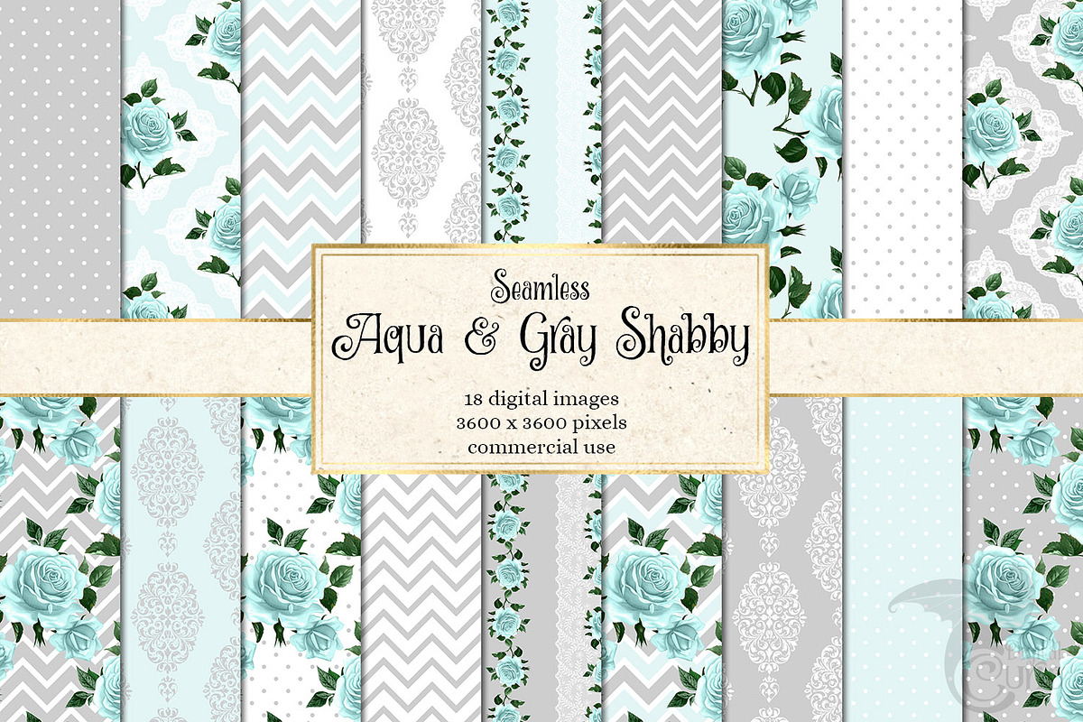 Aqua and Gray Shabby Digital Paper in Patterns - product preview 8