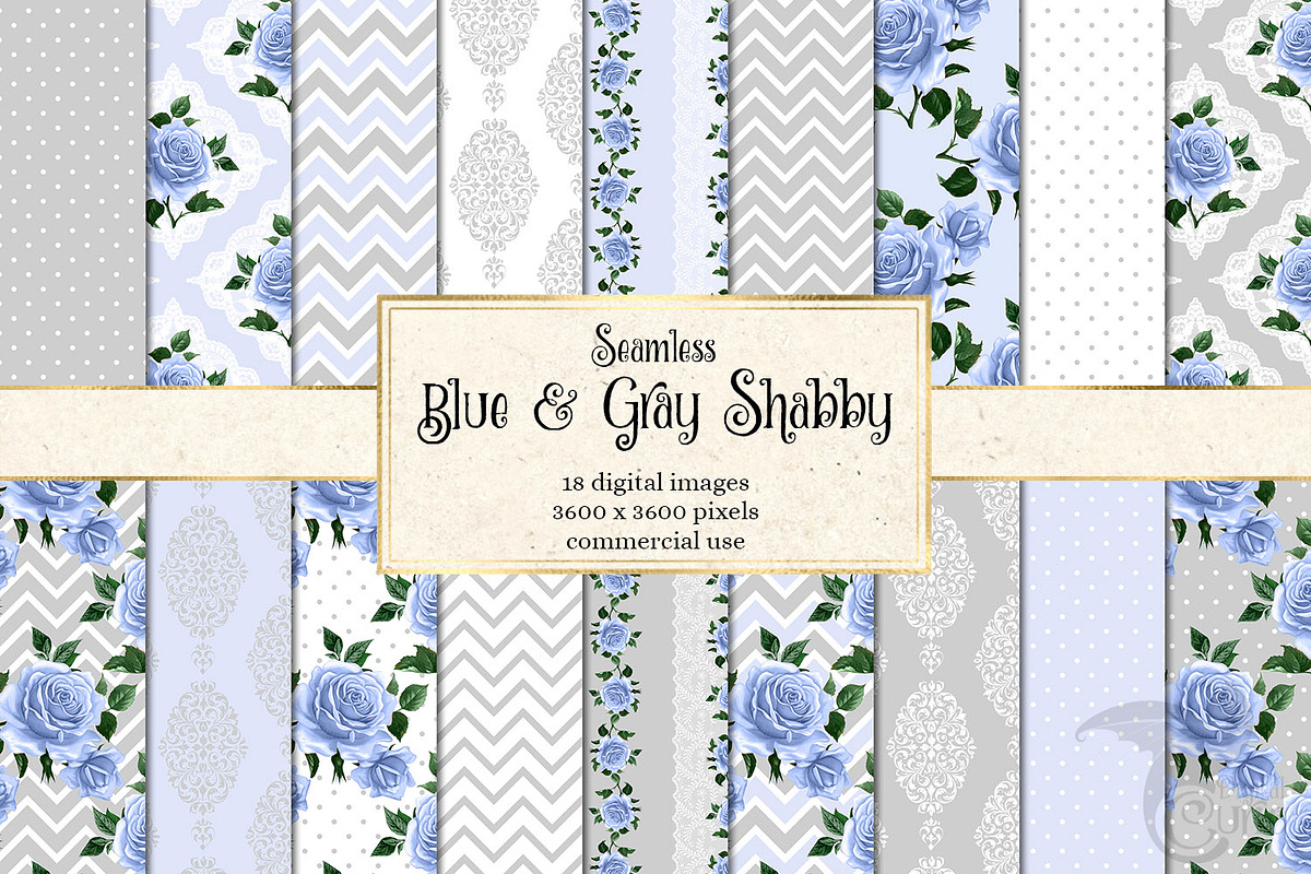 Blue and Gray Shabby Digital Paper in Patterns - product preview 8