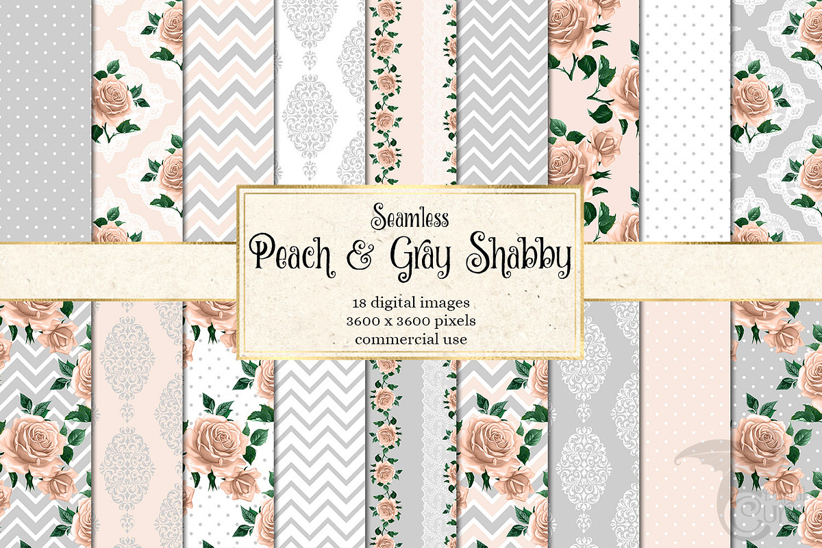 Peach and Gray Shabby Digital Paper in Patterns - product preview 8