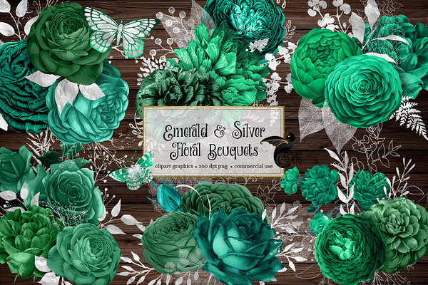 Emerald & Silver Floral Bouquets
