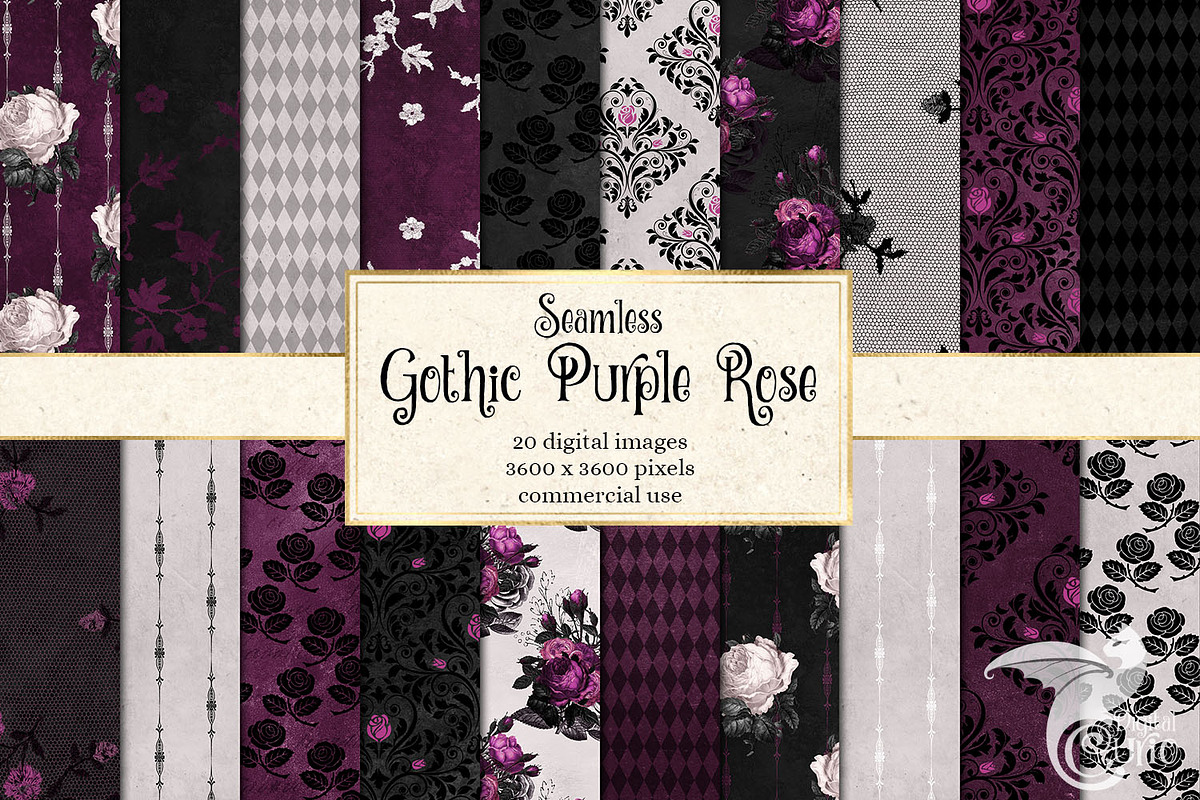 Gothic Purple Rose Digital Paper in Patterns - product preview 8