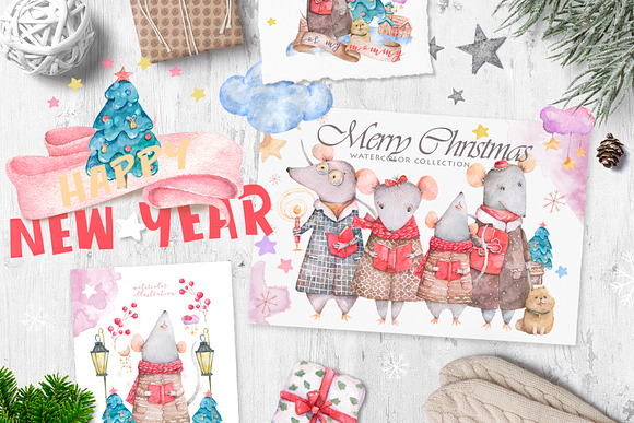 Christmas Story Watercolor cute Rats in Illustrations - product preview 12