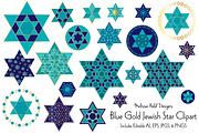 Blue Gold Jewish Star Clipart