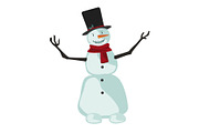 snowman with scarf and santa claus