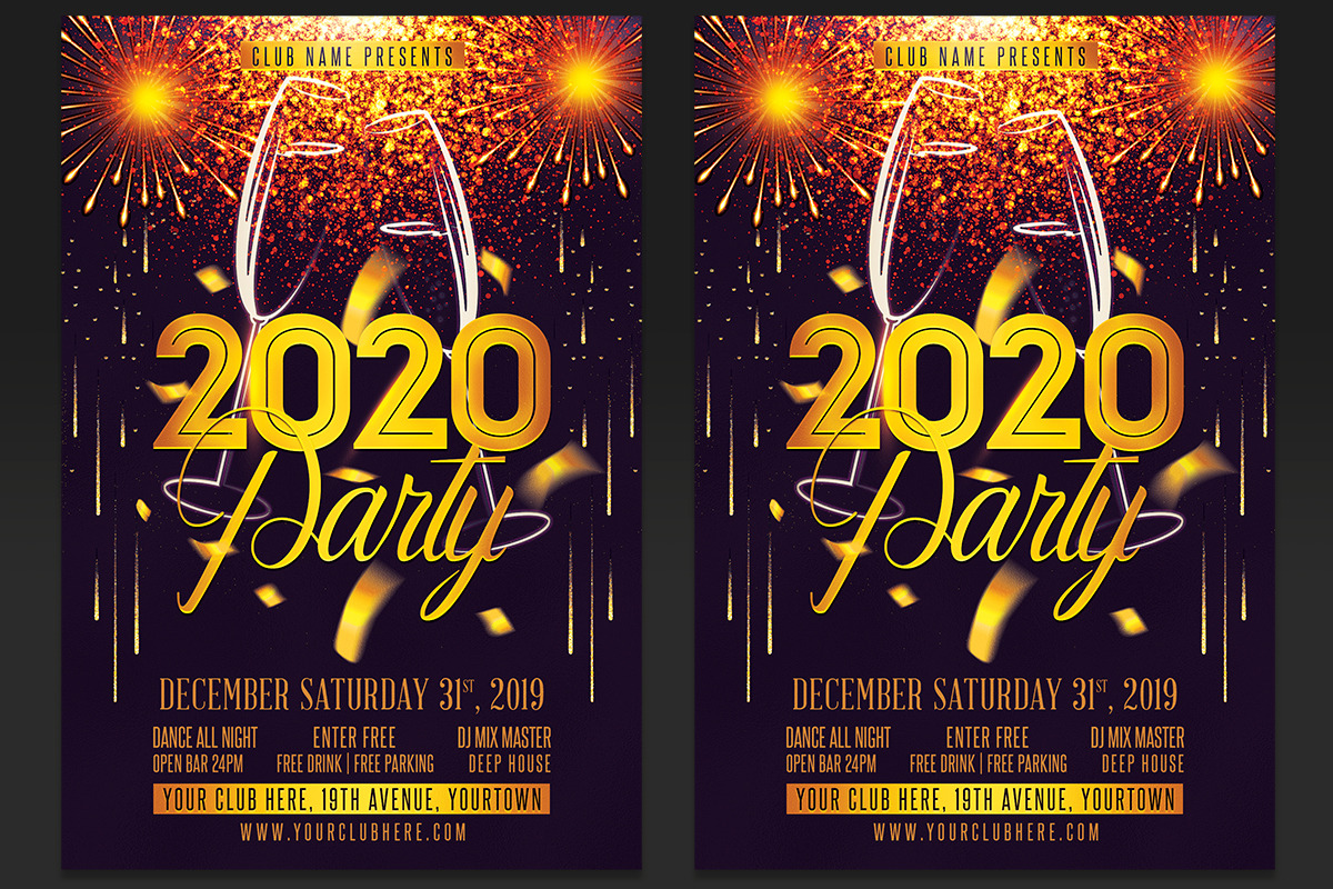 Happy New Year 2020 Flyer in Invitation Templates - product preview 8