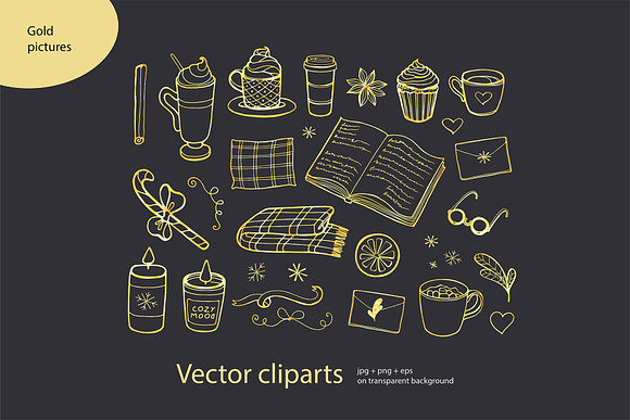 Cozy winter cliparts and patterns in Illustrations - product preview 2