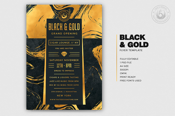 Black and Gold Flyer Template V12 in Invitation Templates - product preview 1
