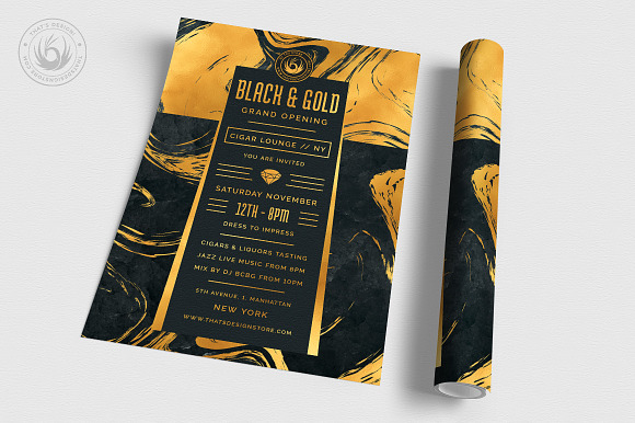 Black and Gold Flyer Template V12 in Invitation Templates - product preview 2