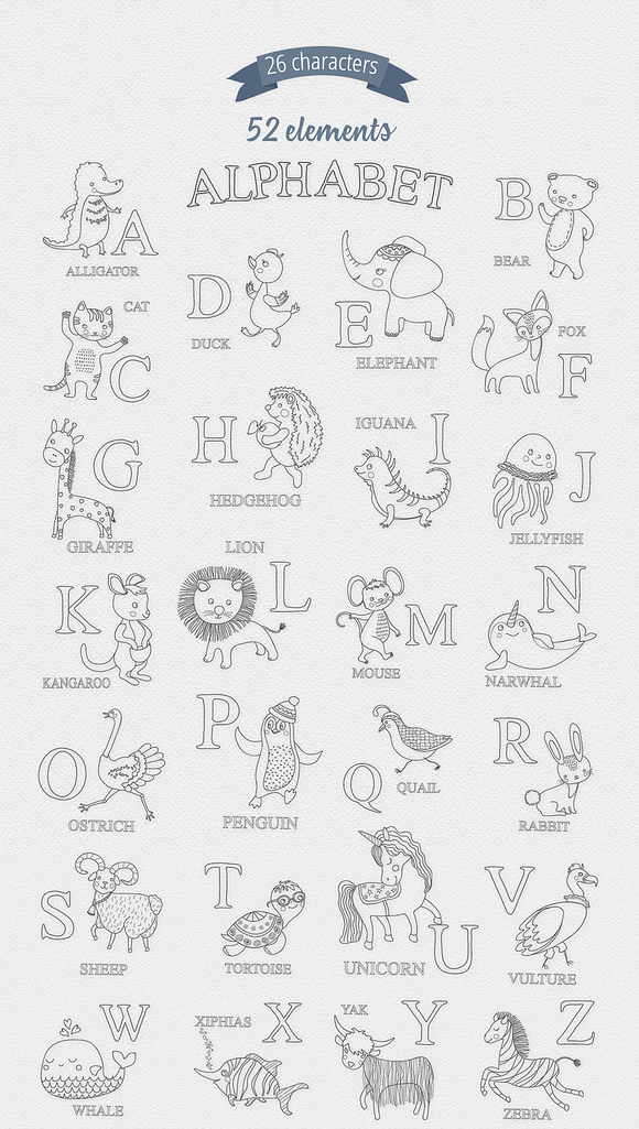 Alphabet Zoo Illustration Set in Illustrations - product preview 11