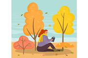 Female Reading Literature in Autumn