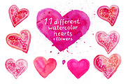 Watercolor hearts set