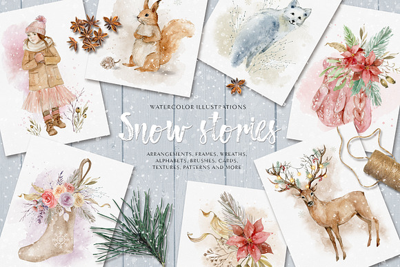 Snow stories - watercolor collection in Illustrations - product preview 16