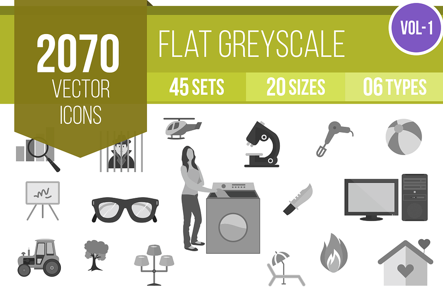 2070 Flat Greyscale Icons (V1)