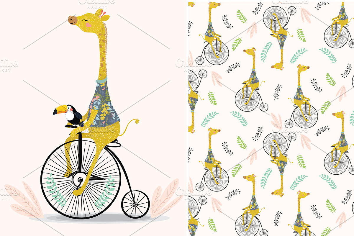 Cute giraffe vector.Animal pattern. in Illustrations - product preview 8