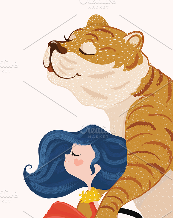Cute tiger and girl with bicycle. in Illustrations - product preview 1