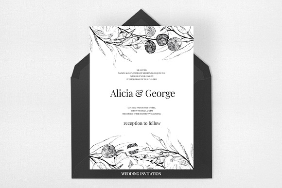 Black Eucalyptus Wedding Suite in Wedding Templates - product preview 1