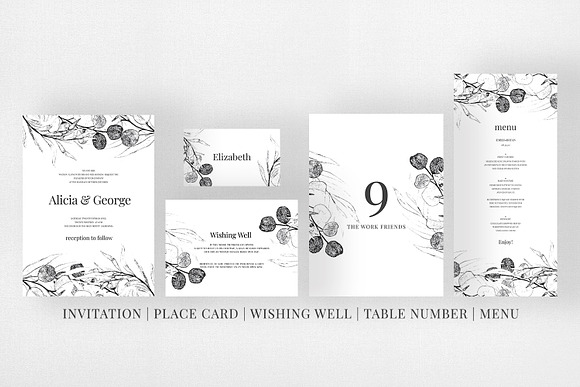 Black Eucalyptus Wedding Suite in Wedding Templates - product preview 4