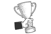 Trophy cup prize in hand sketch