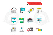 Line icons of advertising marketing