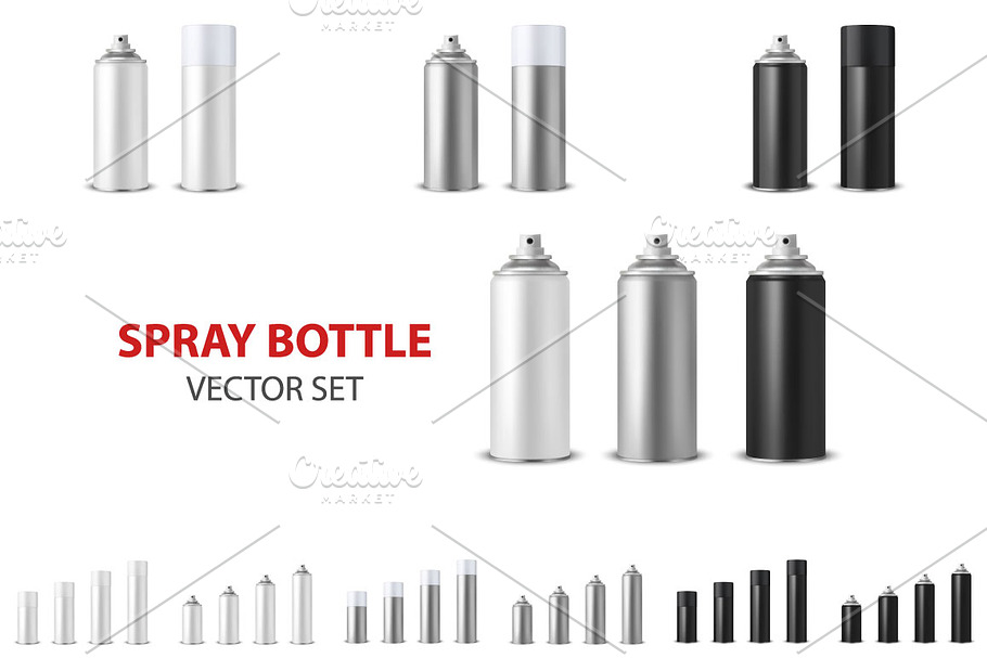 Spray bottle. Vector set.