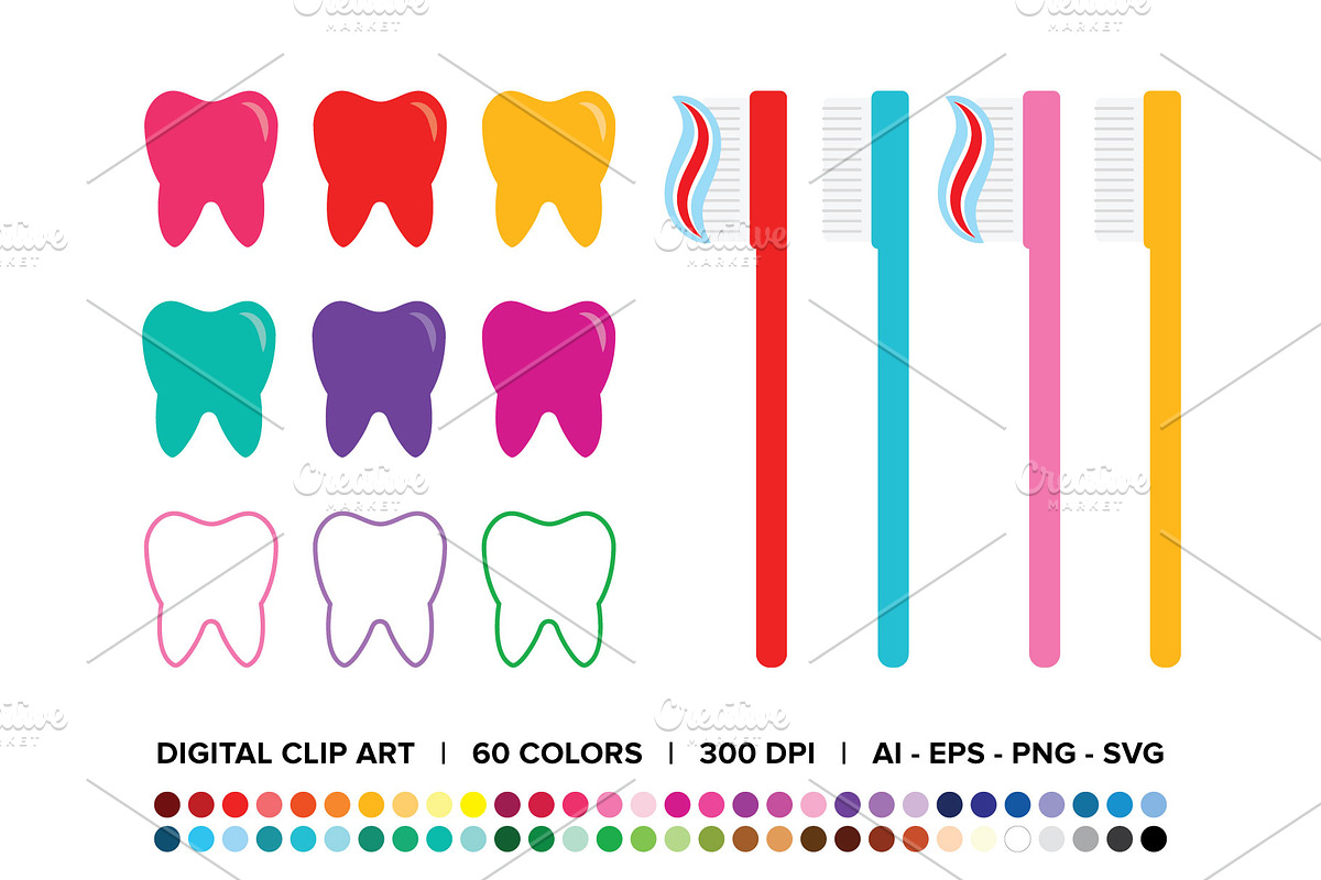 Tooth and Toothbrush Clip Art Set in Illustrations - product preview 8
