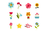 Flower icon set, flat style
