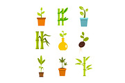 Plant icon set, flat style