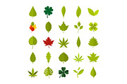 Leaf icon set, flat style