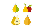 Pear icon set, flat style