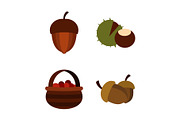 Nuts icon set, flat style
