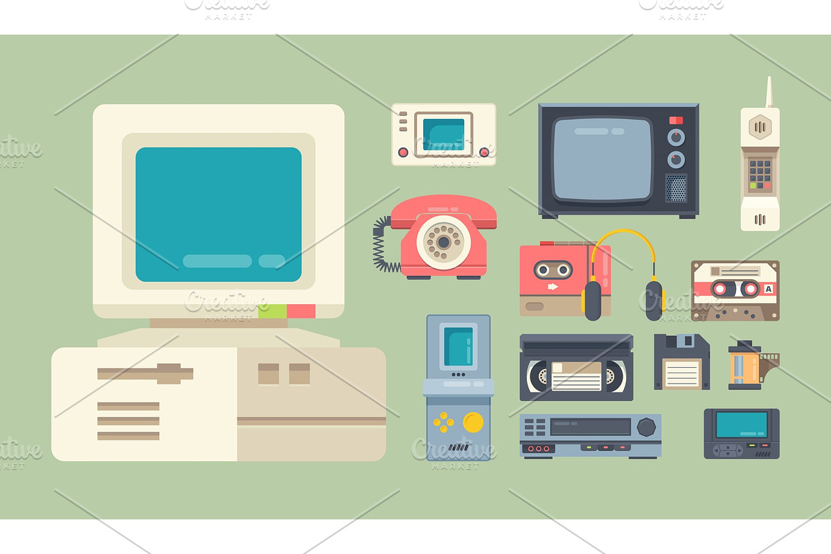 Old school gadgets flat vector in Objects - product preview 8