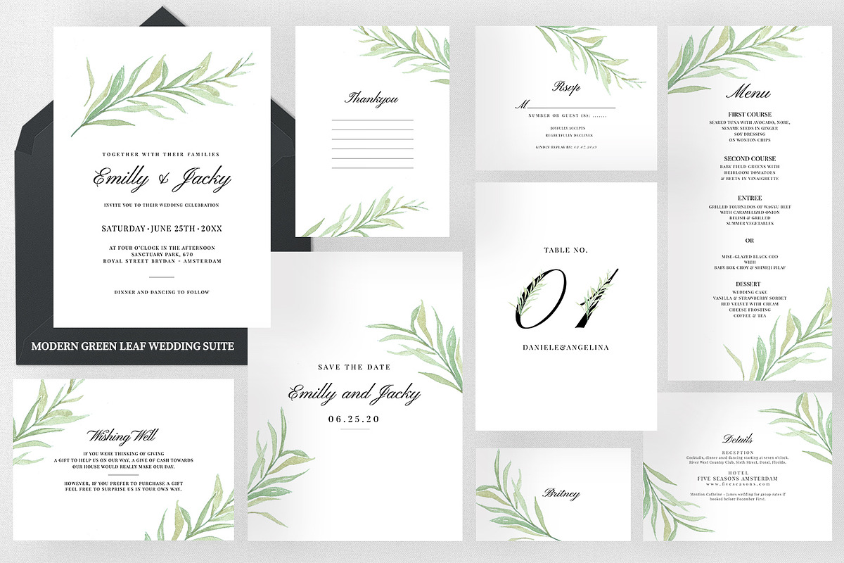Modern Green Leaf Wedding Suite in Wedding Templates - product preview 8