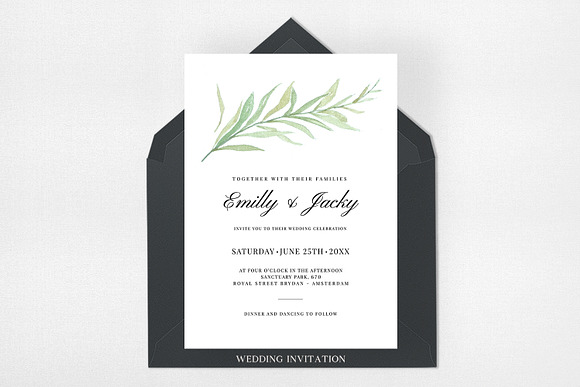 Modern Green Leaf Wedding Suite in Wedding Templates - product preview 1