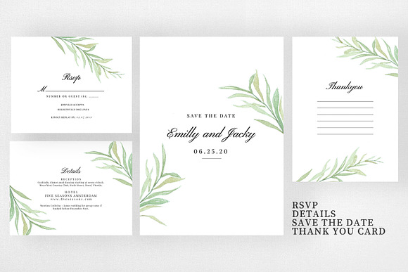 Modern Green Leaf Wedding Suite in Wedding Templates - product preview 2