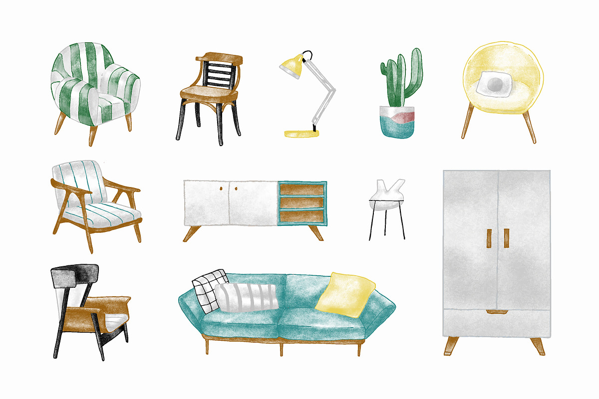 Vintage furniture set in Objects - product preview 8