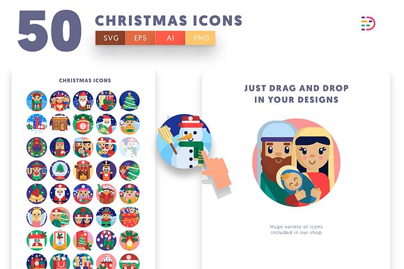 50 Christmas Icons in Christmas Icons - product preview 6