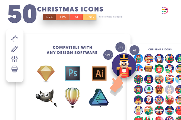 50 Christmas Icons in Christmas Icons - product preview 7