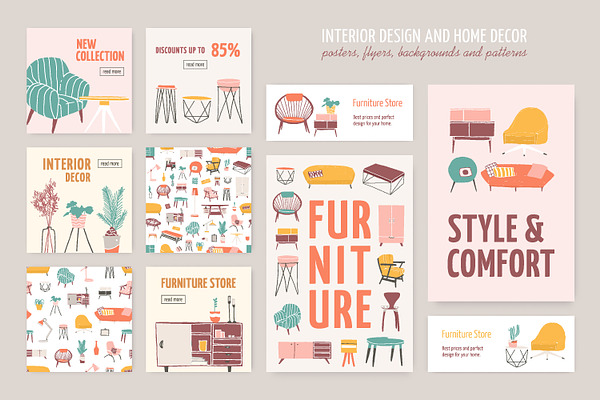 Home decor patterns, banners, flyers