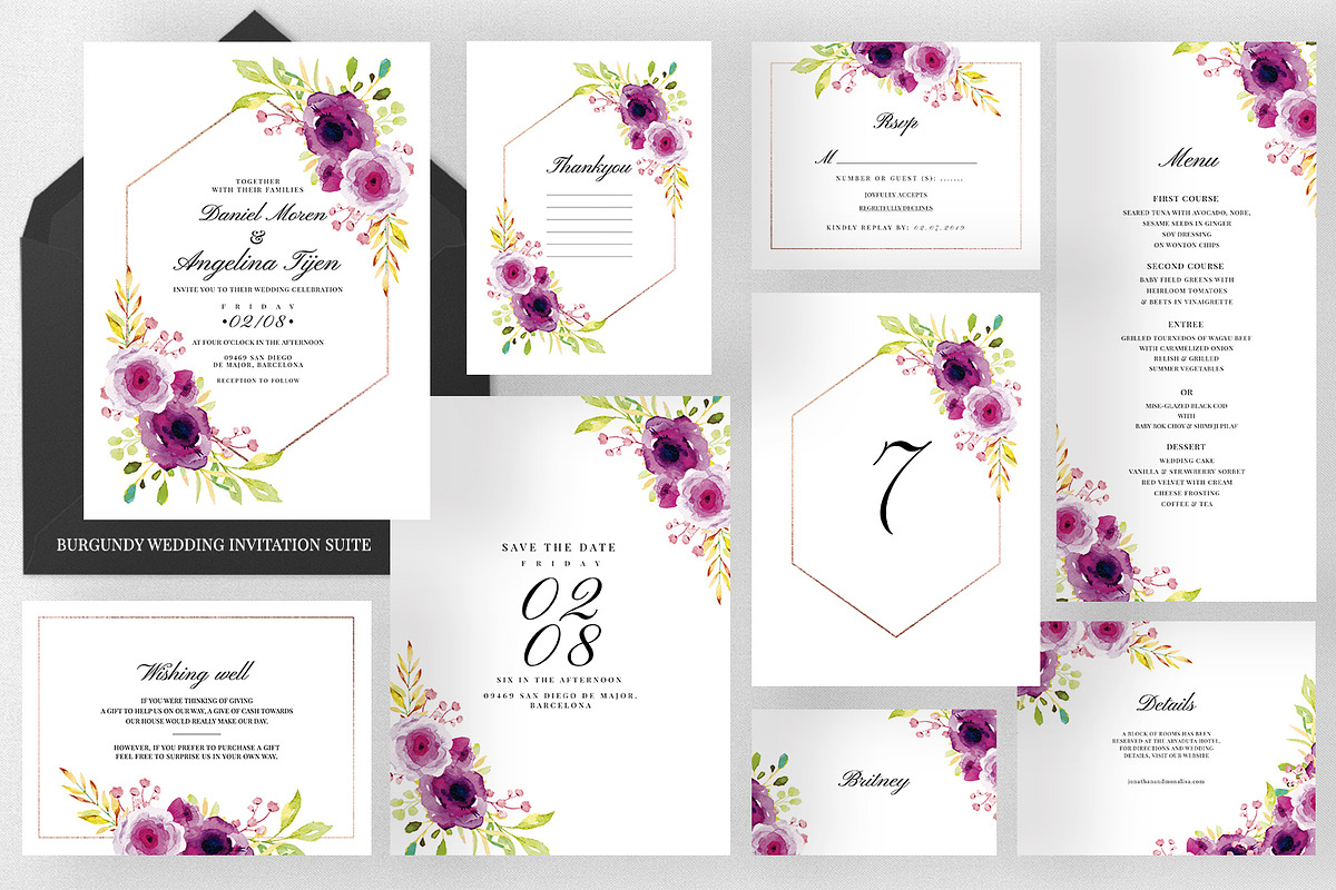 Burgundy Wedding Invitation Suite in Wedding Templates - product preview 8
