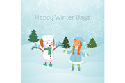 Snowman and snow maiden with winter