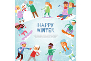 Happy winter kids games outdoor with