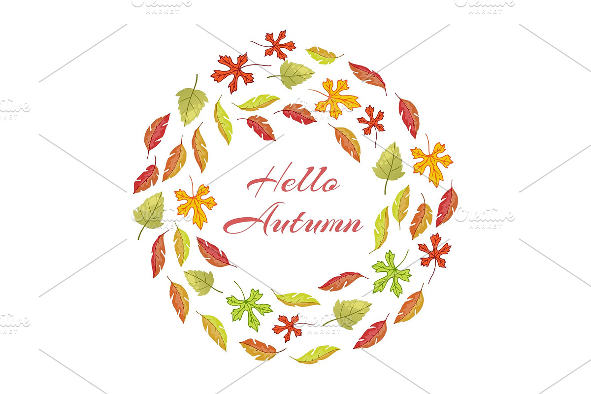 Autumnal leaves round frame with in Illustrations - product preview 8