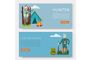 Hunters on hunt banners vector set