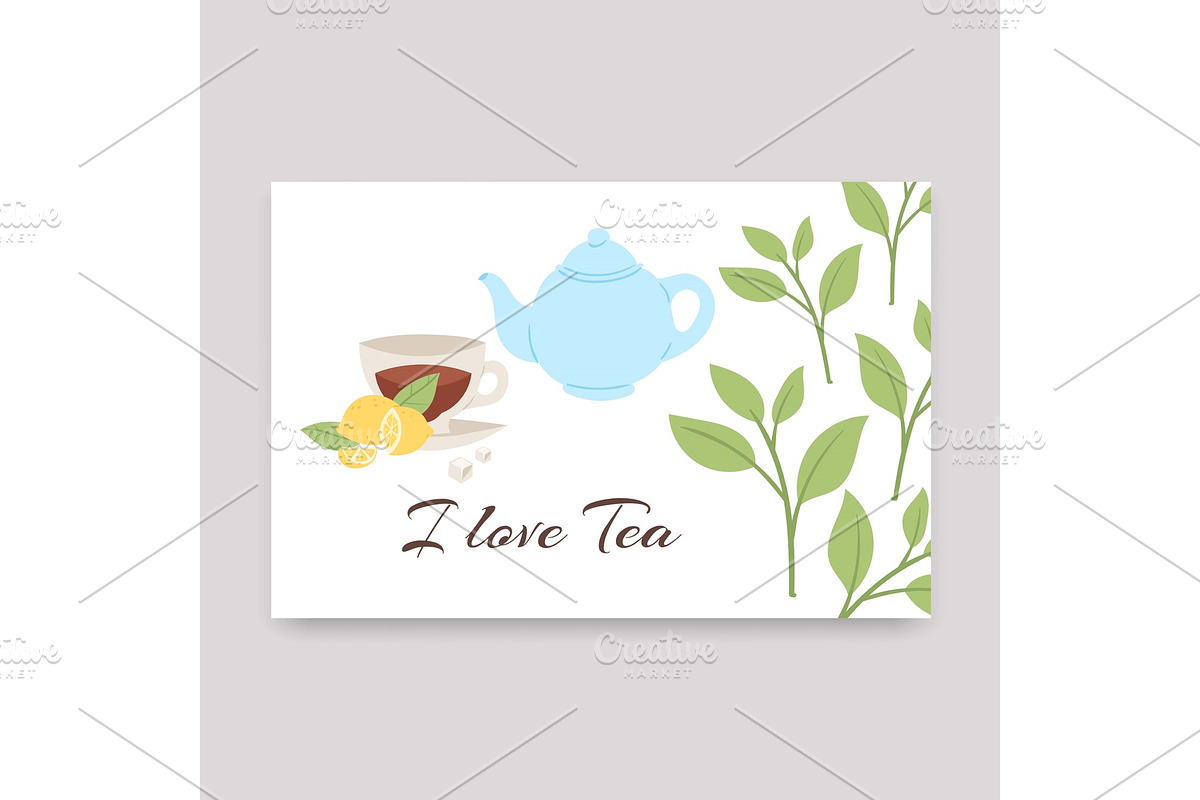 Cup of tea with lemon, teapot and in Objects - product preview 8