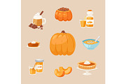 Pumpkins dishes vector cartoon