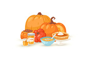 Pumpkins food dishes vector