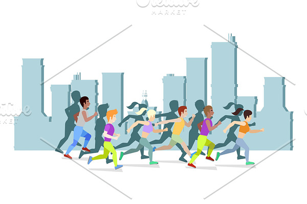 Running people in city vector