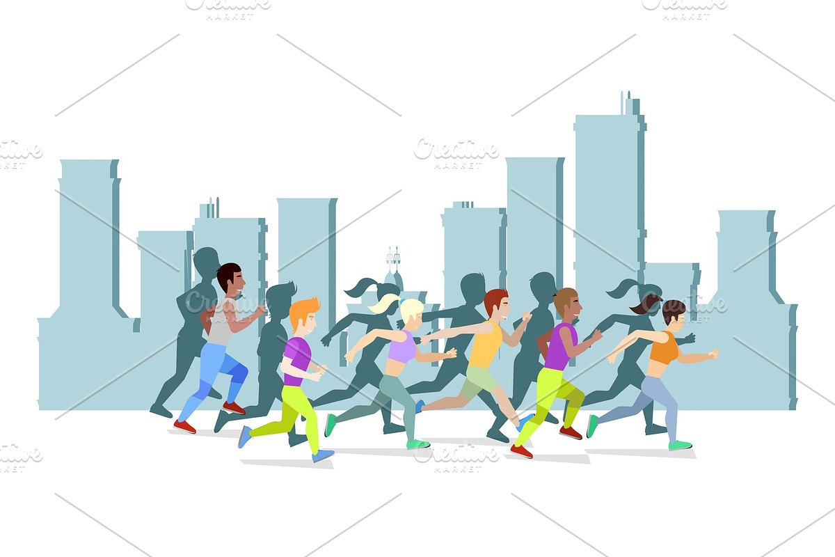 Running people in city vector in Illustrations - product preview 8